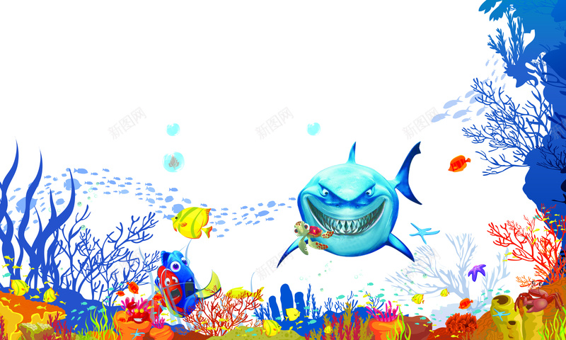 卡通童趣海底世界鲨鱼psd设计背景_新图网 https://ixintu.com 海底世界 海洋世界 卡通 童趣 鲨鱼 手绘 珊瑚 童真