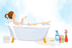 光下在阳光下泡在浴盆里泡澡的幸福卡通图片高清图片