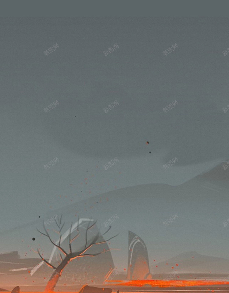 手绘场景H5背景jpg设计背景_新图网 https://ixintu.com H5 H5背景 h5 卡通岩浆 场景 大自然 岩浆 岩石 手绘 树木 火山 灾害