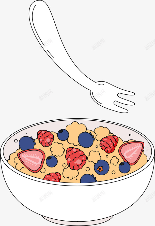 水果麦片装饰素材png免抠素材_新图网 https://ixintu.com 卡通有趣 矢量图案 彩色底纹 白色小碗 麦片 水果
