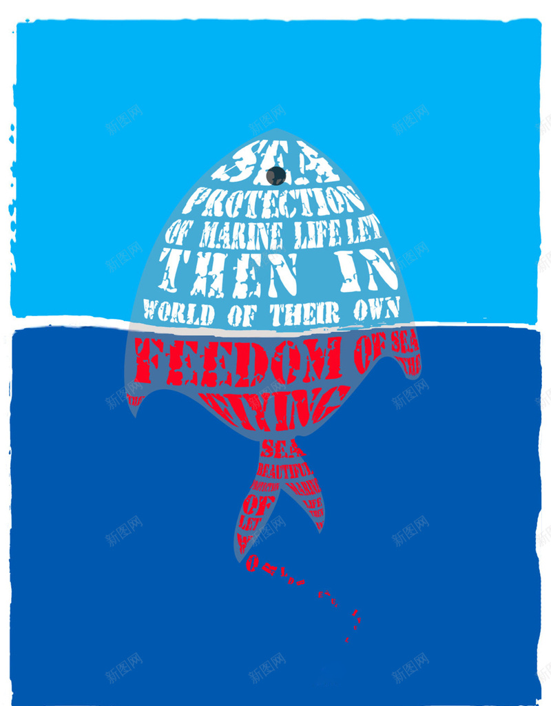 创意蓝色海洋鱼背景素材jpg设计背景_新图网 https://ixintu.com 蓝色 海洋 保护 教育 鱼 两层 清新 红色 创意 有趣