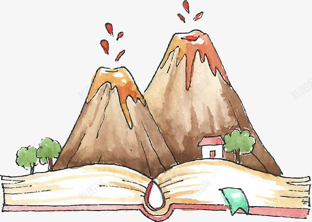 卡通手绘创意书籍png免抠素材_新图网 https://ixintu.com 手绘 世界读书日 火山 翻开的书 矢量图案