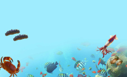 鱼类蓝橙海洋深处海报背景素材高清图片