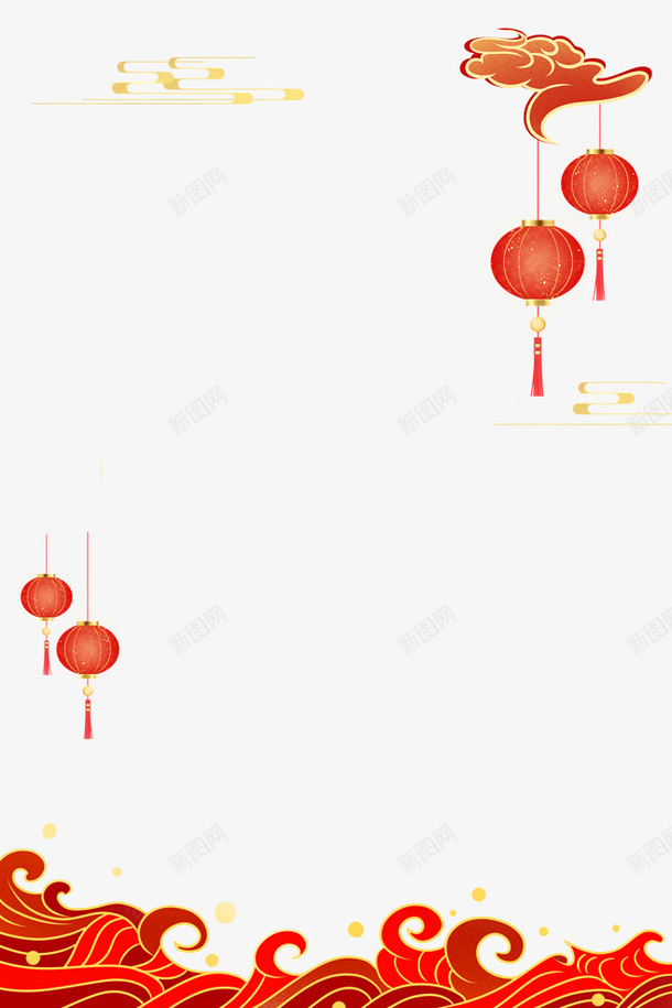 新年灯笼元素边框png免抠素材_新图网 https://ixintu.com 新年 喜庆 灯笼 祥云 红色喜庆 边框 春节 福