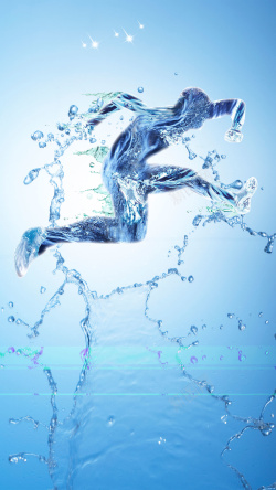 蓝色水人水人跑步H5背景高清图片