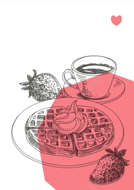 美式复古西餐手绘线稿华夫饼餐馆海报背景背景