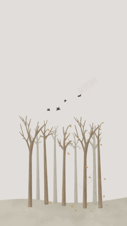 节小雪气插画原创插画灰色系霜降树林鸟24节节气高清图片