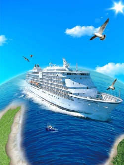 清新游轮轮船创意旅游海报背景模板高清图片