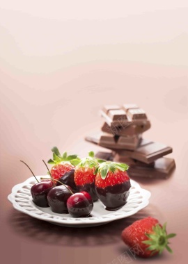 美味樱桃草莓巧克力点心海报背景