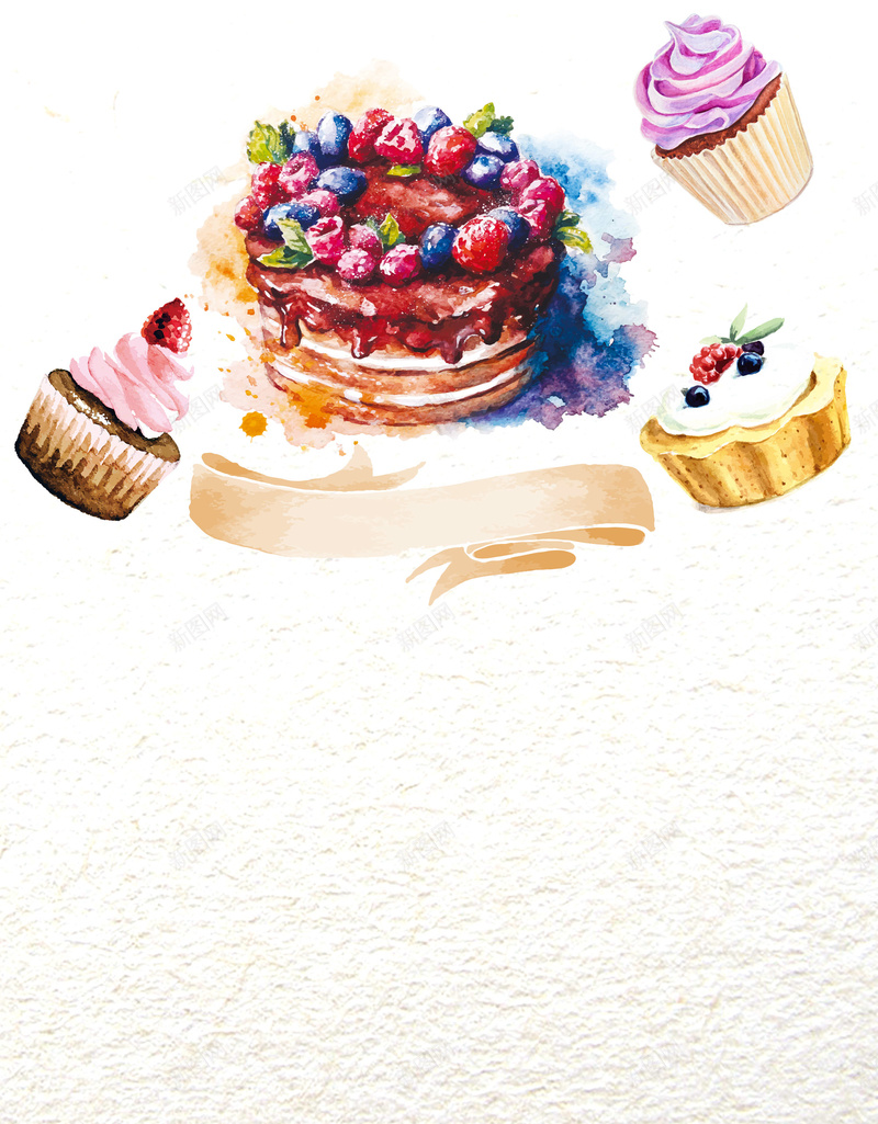 蛋糕西点店水粉画海报psd设计背景_新图网 https://ixintu.com 蛋糕 西点 水粉 海报