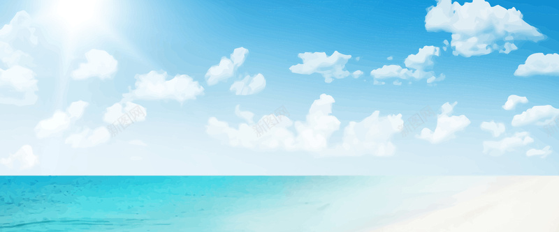蓝天沙滩banner背景背景