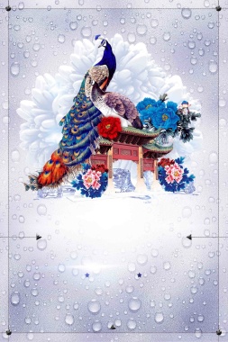 手绘精美中国风古典建筑海报背景模板背景