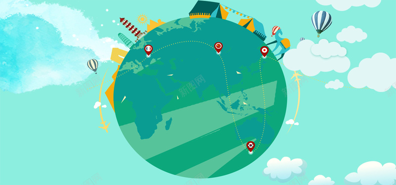 绿色地球海报背景jpg设计背景_新图网 https://ixintu.com 地球 天猫 旅行 绿色 云 淘宝 路线 建筑 手绘 卡通
