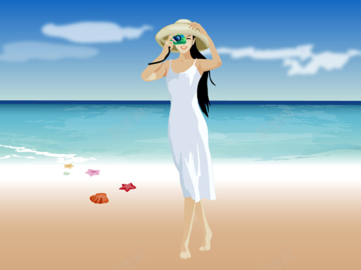 夏日海滩风景美女摄影平面广告背景
