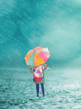 雨水风景下雨卡通背影背景素材背景