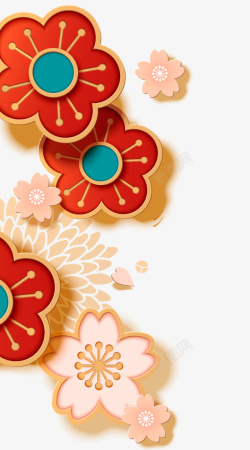 中国风水彩花朵装饰素材
