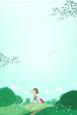 立春文艺手绘卡通女孩绿色banner背景