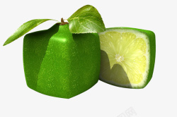 绿色方形水果青柠檬素材