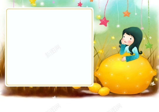 手绘女孩柠檬儿童相册海报背景模板背景