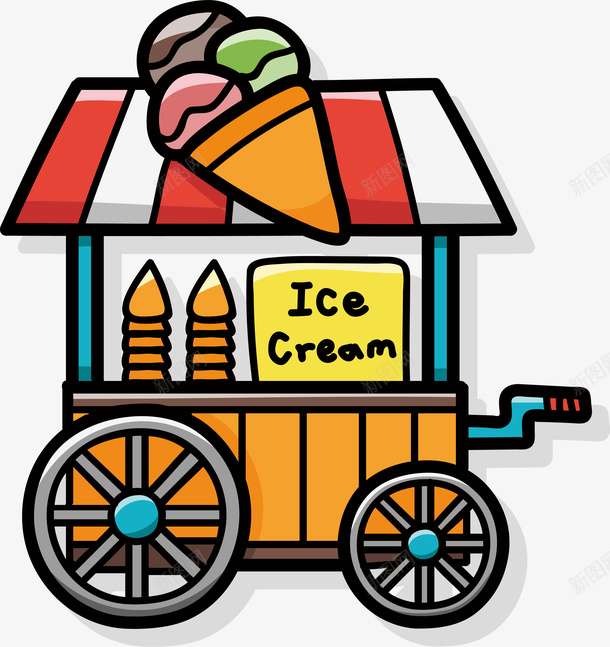 卡通冰淇淋推车png免抠素材_新图网 https://ixintu.com 手绘可爱 餐车 冰淇淋 推车 游乐场 矢量图案 儿童