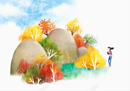 手绘秋季山丛背景素材背景