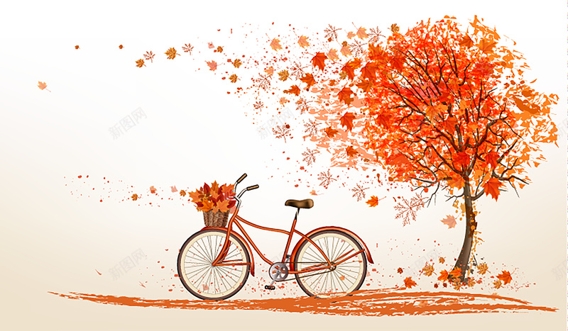 枫树与自行车jpg设计背景_新图网 https://ixintu.com 自行车 开心 枫叶 枫树 黄色 浪漫 梦幻