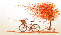 枫叶开心枫树与自行车高清图片