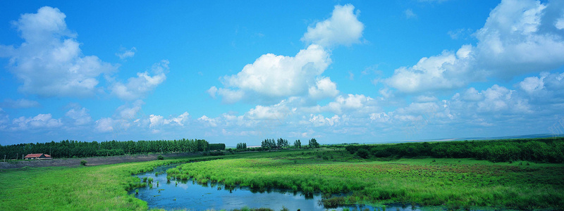 蓝天白云清新田园摄影背景jpg设计背景_新图网 https://ixintu.com 蓝天 白云 清新 田园 摄影 小溪 绿色 海报banner 风景