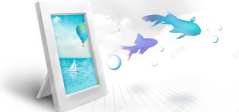 船帆和飞鱼psd设计背景_新图网 https://ixintu.com 海报banner 卡通 帆船 海洋 飞鱼 童趣 手绘