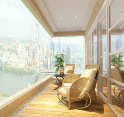 阳台躺椅阳光躺椅暖色地板温馨阳台场景背景素材高清图片