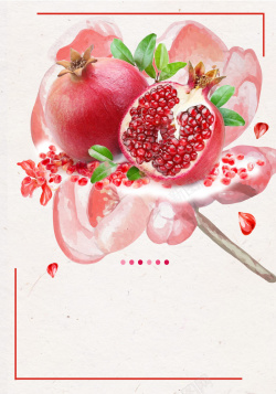 石榴特写手绘简约石榴水果设计海报背景素材高清图片