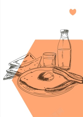 美式复古西餐手绘线稿煎蛋面包餐馆海报背景背景