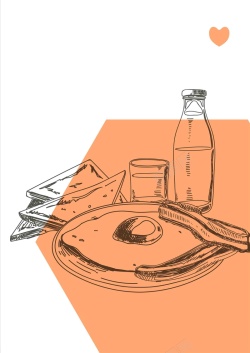 手绘料理美式复古西餐手绘线稿煎蛋面包餐馆海报背景高清图片