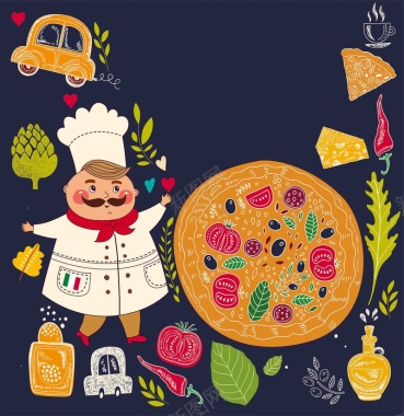 美式美食复古西餐披萨餐厅厨师菜单海报背景背景
