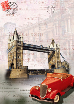 老爷车英国旅游背景素材高清图片