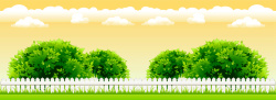 绿木白云绿树木围栏卡通背景高清图片