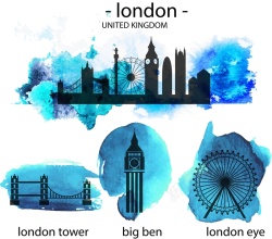 英国扁平彩绘英国建筑背景图片大全高清图片