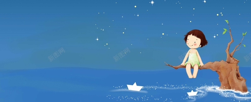 可爱卡通小孩jpg设计背景_新图网 https://ixintu.com 小女孩 卡通 树枝 纸船 水 童趣 手绘
