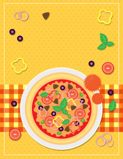 俯视看的披萨手绘卡通披萨快餐波点俯视海报背景素材高清图片