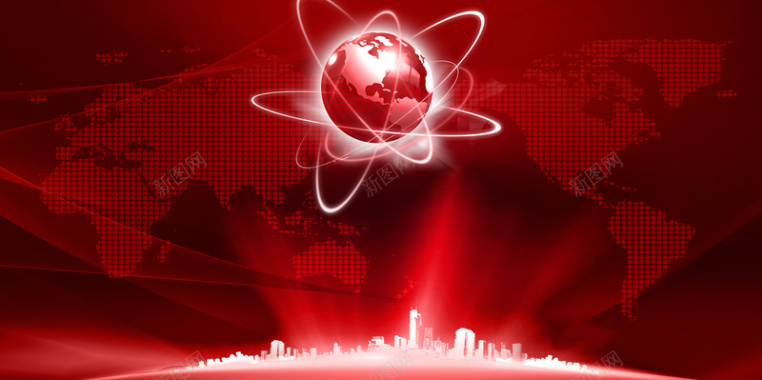 红色大气世界地图海报背景背景