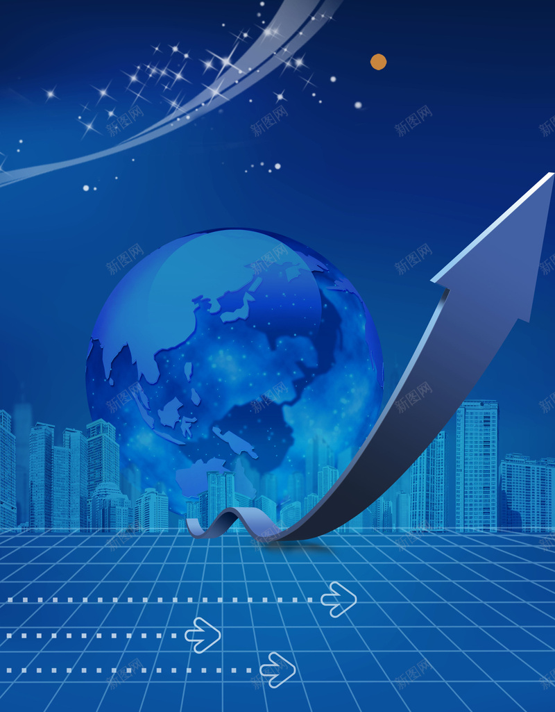 地球科技海报背景psd设计背景_新图网 https://ixintu.com 地球科技海报背景 地球背景 科技城市 蓝色科技 箭头 数据上升 金融背景 商业金融