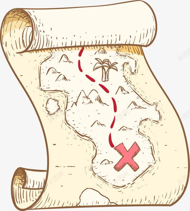 卷轴藏宝图png免抠素材_新图网 https://ixintu.com 做旧效果 冒险岛 复古 矢量素材 藏宝图 藏宝路线图