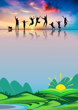 人物跳跃剪影保护地球生态海报背景素材背景