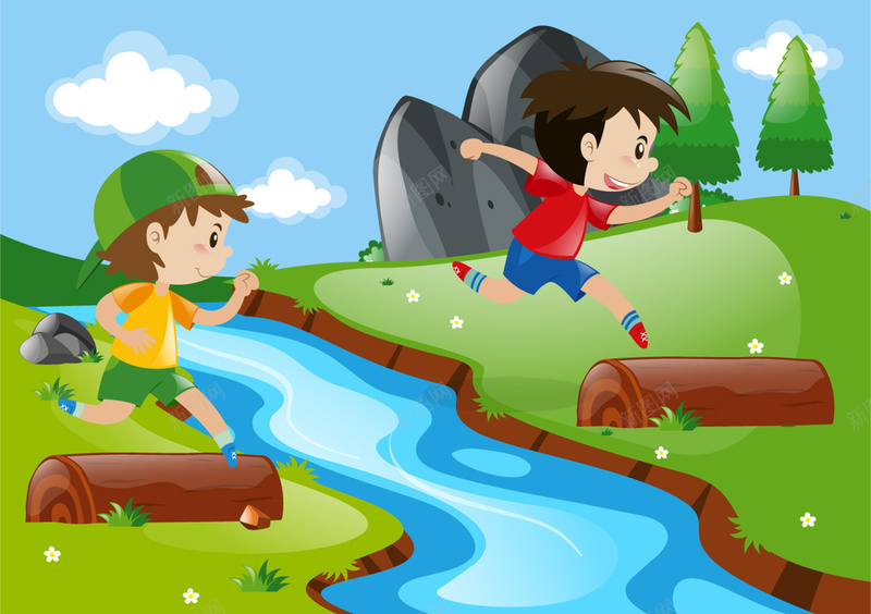 孩子们在河边玩耍jpg设计背景_新图网 https://ixintu.com 风景背景 孩子 景观 河边 玩耍 海报 卡通 童趣 手绘 儿童 简约 植物