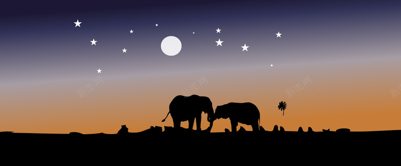 夜晚矢量大象背景图背景
