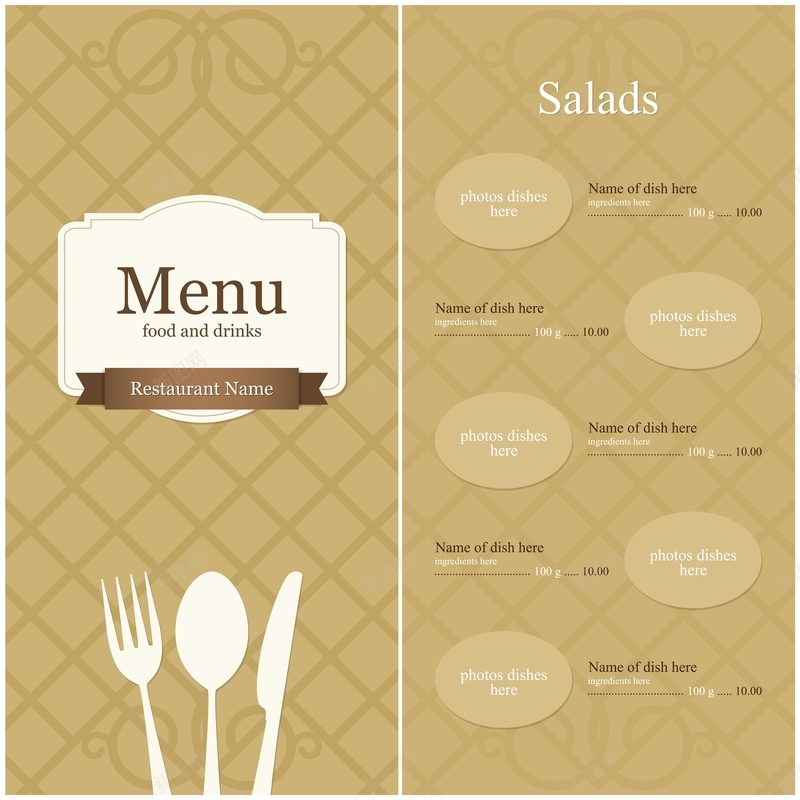 西餐厅菜单模板eps设计背景_新图网 https://ixintu.com 菜单模板 菜单菜谱 广告设计 矢量素材 eps 白色 质感 纹理
