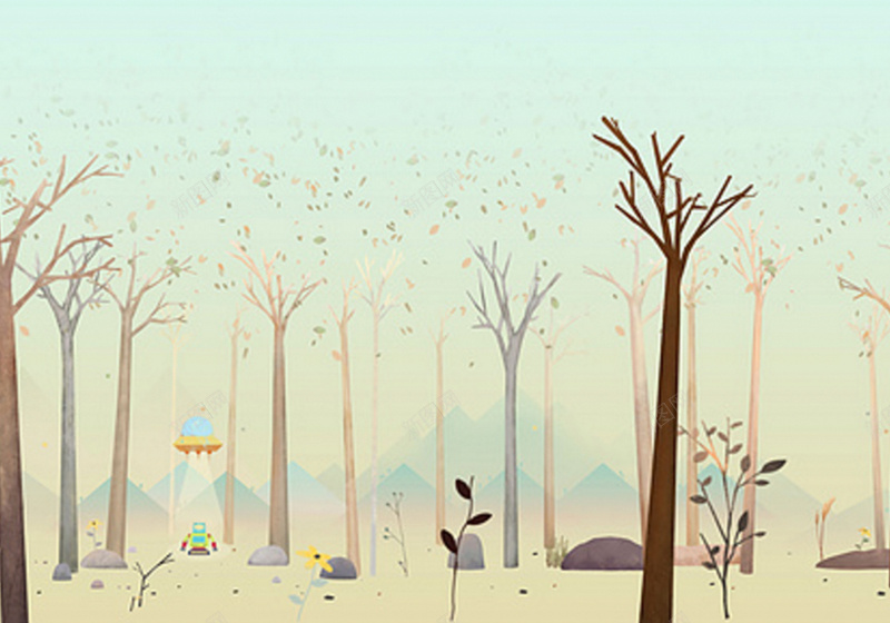 手绘树林背景jpg设计背景_新图网 https://ixintu.com 儿童 卡通 手绘 树林 绘画 童趣