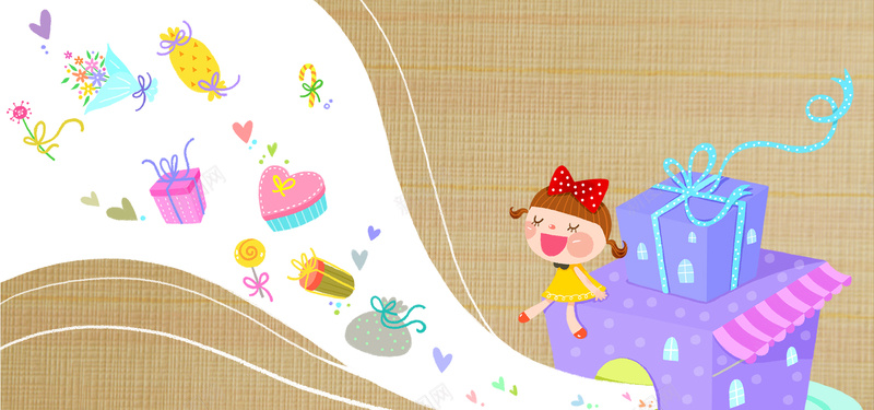 卡通背景psd设计背景_新图网 https://ixintu.com 海报banner 孩子 插画 礼物 联想 卡通 童趣 手绘