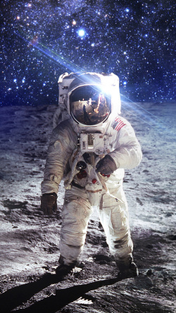 月球登陆蓝天星空宇航员手机端H5背景高清图片