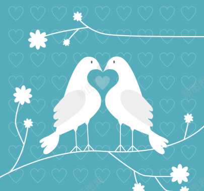 树枝上的白色情侣鸟背景素材背景